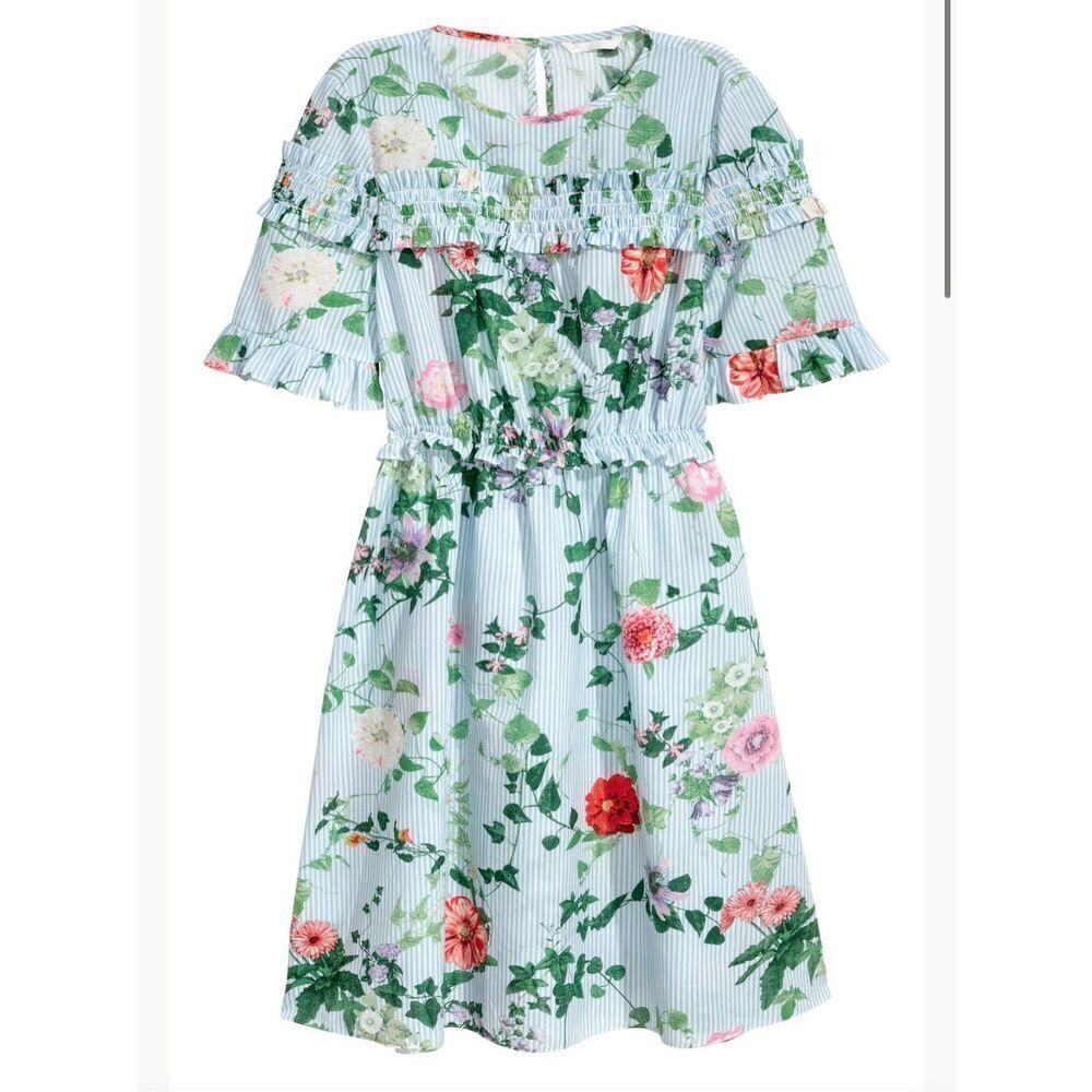H&M Floral Smocking Decorative Flounce Short Sleeve Elastic Flared Dress 6